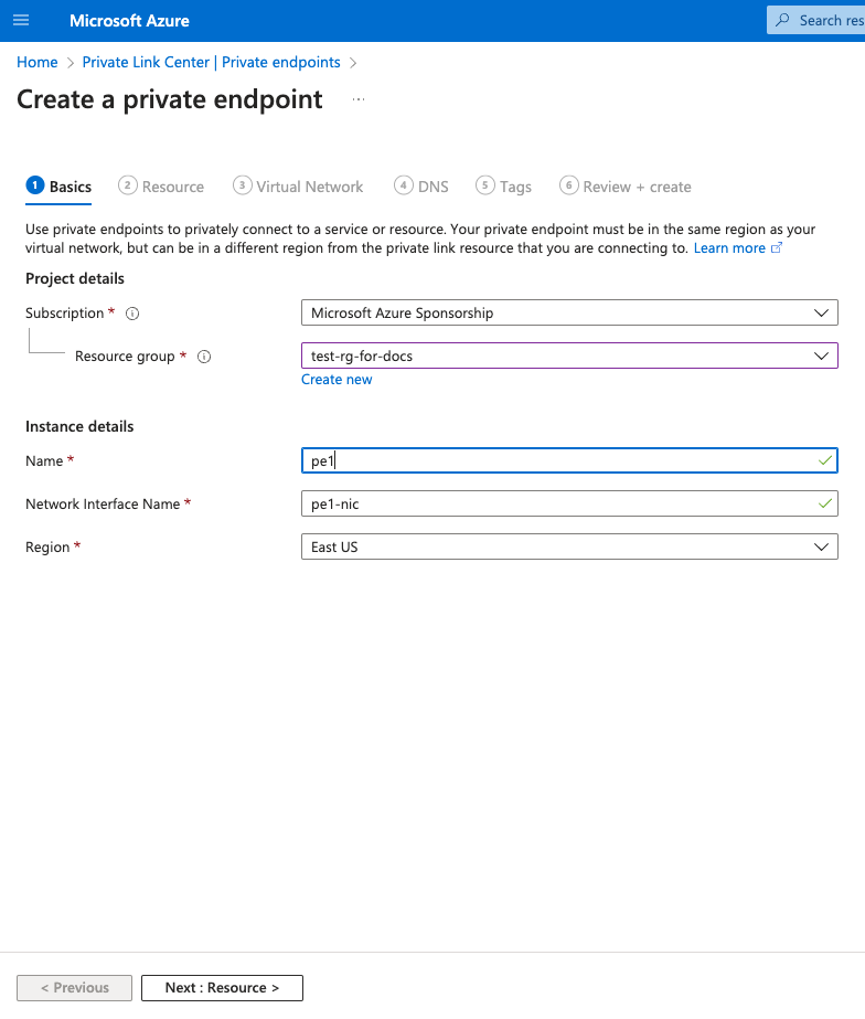 Create Private Endpoint Basic